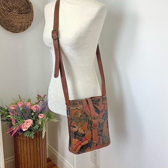 Patricia Nash Venezia Pouch Crossbody Leather Postcard Stamp Print Shoulder Bag - Picture 2 of 16